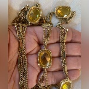 Marlyn‎ Schiff Vintage 48” Long Necklace w/ Golden Yellow Bezel Glass Stones